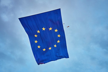 The world's largest flag of the European Union in the sky