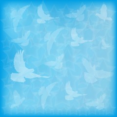 Fototapeta na wymiar 3054930 blue blurred background birds doves silhouettes and stars