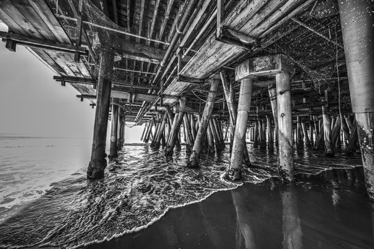 Santa Monica pier in black and white