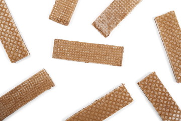 Chocolate wafers isolated on white background, top view