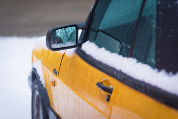 yellow Saab car