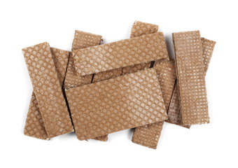 Chocolate wafers isolated on white background, top view
