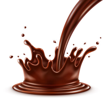 Hot chocolate splash with pouring, isolated on white background