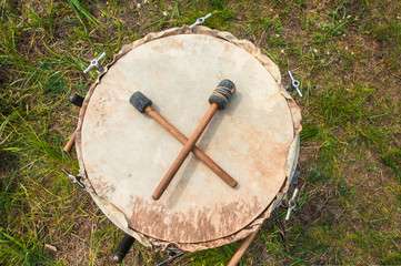 Fototapeta premium Traditional Tulumbas drum on the field