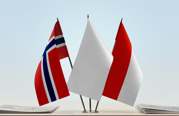 Flags of Norway and Indonesia with a white flag in the middle