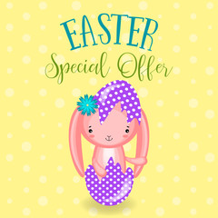 Greeting cards with cute Easter bunny, Easter eggs