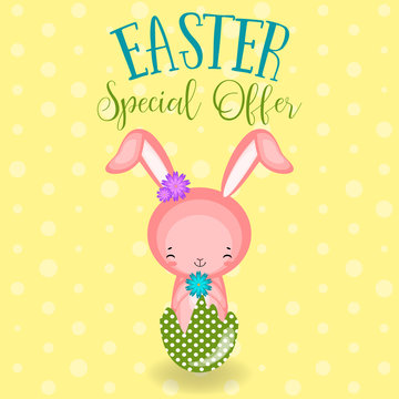 Greeting cards with cute Easter bunny, Easter eggs