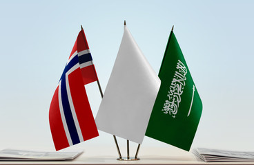 Flags of Norway and Saudi Arabia with a white flag in the middle