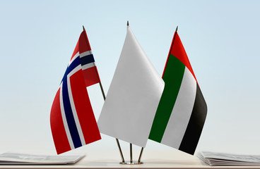 Flags of Norway and UAE with a white flag in the middle