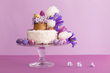 cake with Easter eggs and flowers