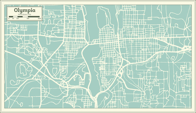 Olympia Washington USA City Map in Retro Style. Outline Map.