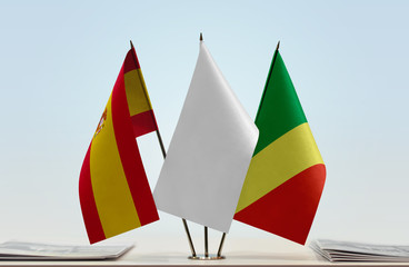 Flags of Spain and Republic of the Congo with a white flag in the middle