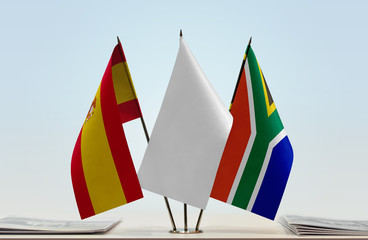 Flags of Spain and Republic of South Africa with a white flag in the middle