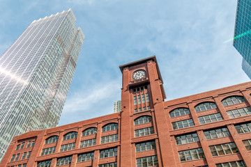 Fototapeta na wymiar View of Reid Murdoch Building with clock in Chicago, Illinois, USA