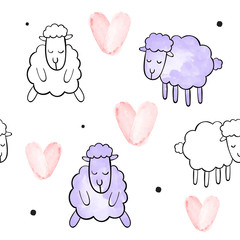 Seamless vector pattern for Valentines Day. Watercolor.