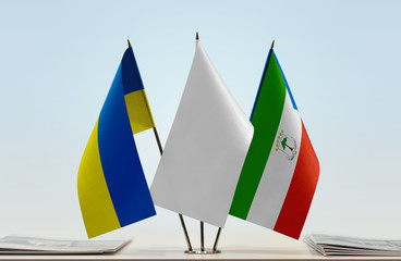 Flags of Ukraine and Equatorial Guinea with a white flag in the middle