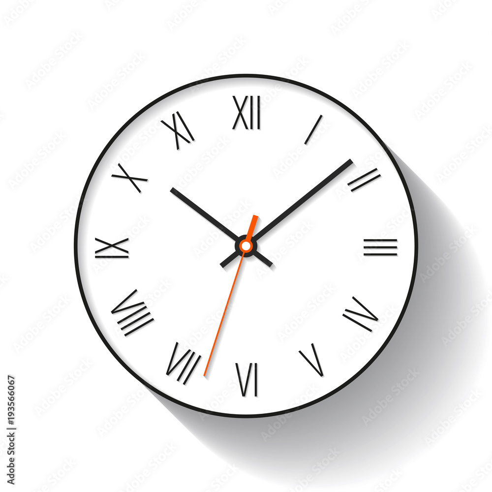 Poster simple clock icon in flat style with roman numerals. minimalistic timer on white background. busines