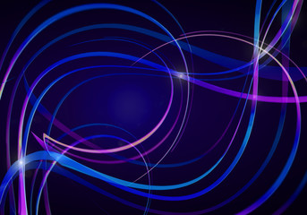 Shining blue background with satin twisted purple blue stripes covered with glare