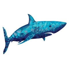 Blue Colored Polygonal Shark  Illustration. Sea Predator Danger Creature.