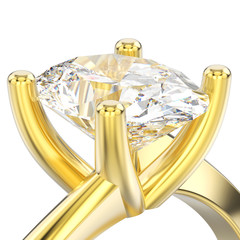3D illustration isolated close up yellow gold engagement illusion twisted ring with diamond
