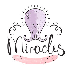 Magic octopus. Watercolor illustration