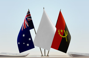 Flags of Australia and Angola with a white flag in the middle