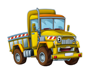 cartoon happy and funny construction site truck -  on white background / smiling vehicle - illustration for children