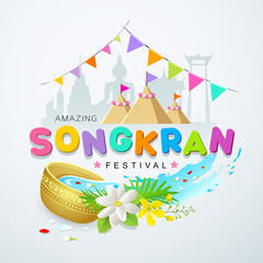Obraz premium Songkran festival water splash colorful of Thailand design background, vector illustration