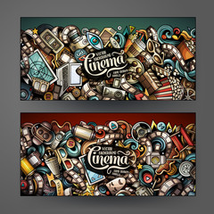Fototapeta na wymiar Cartoon vector doodles Cinema horizontal banners