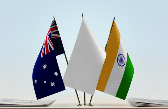 Flags Of Australia And India With A White Flag In The Middle