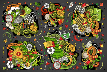 Vector doodles cartoon set of football combinations of objects