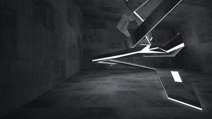 Abstract  concrete parametric interior with neon lighting. 3D illustration and rendering.