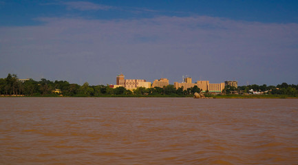 view to Niger river and Niamey city,Old Presidential Palace and palace de Congress , Niger - 193571200