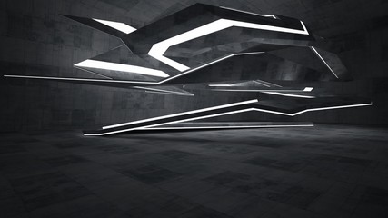 Abstract  concrete parametric interior with neon lighting. 3D illustration and rendering.