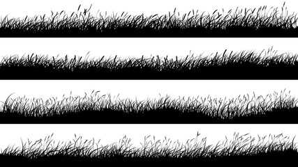 Horizontal banners of meadow silhouettes with grass. - 193571868