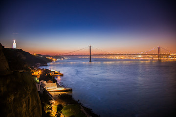 LISBON, PORTUGAL - February 01, 2011: The Tagus River past the 25 de Abril bridge from Cacilhas