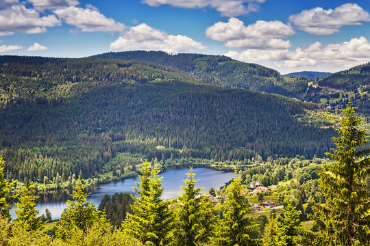 Panoramic view lake Schluchsee. Black Forest. Baden-wuerttemberg region. Germany.