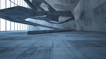 Abstract white and concrete parametric interior  with window. 3D illustration and rendering.