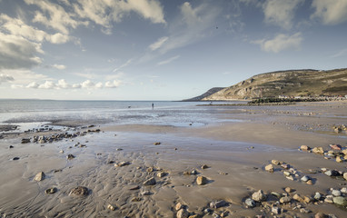 Sandy Beach of Llandudno Bay at Low Tide