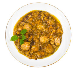 Vegetable lentil soup with meatballs