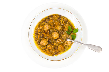 Vegetable lentil soup with meatballs