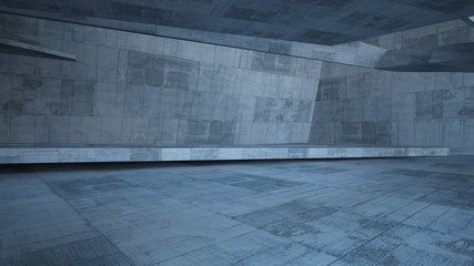 Abstract white and concrete parametric interior  with window. 3D illustration and rendering.