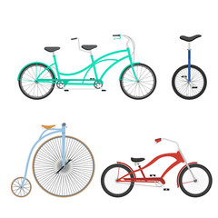 Set of four mountain bikes isolated on white background. Flat style. Vector illustration.