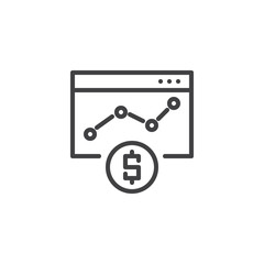 Exchange rates chart outline icon. linear style sign for mobile concept and web design. Browser with increase graph simple line vector icon. Symbol, logo illustration.
