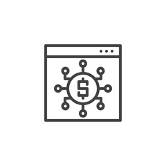 Investment dollar outline icon. linear style sign for mobile concept and web design. Browser with financials connections simple line vector icon. Symbol, logo illustration.
