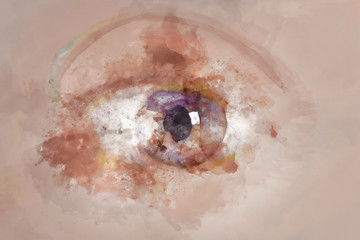 Woman eye made of watercolor splashes, abstract art background