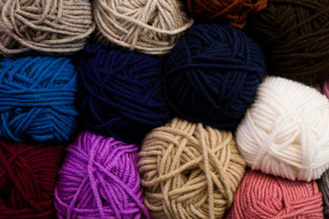 Knitting pattern of colorful yarn wool on shopfront