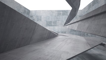 Abstract white and concrete parametric interior  with window. 3D illustration and rendering.