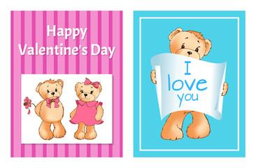 I Love You and Me Teddy Bears Vector