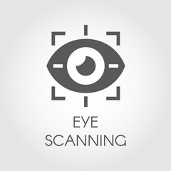 Eye scanning black flat icon. Biometric recognition system. Retina sensor technology security. Logo for websites, mobile apps and other design needs. Simple black label. Vector illustration